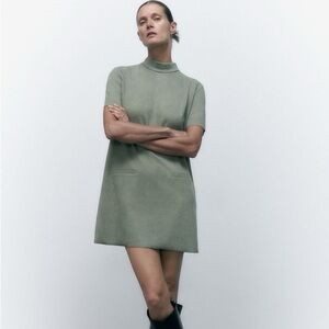 Zara Suede Green Short Sleeve Mini Dress